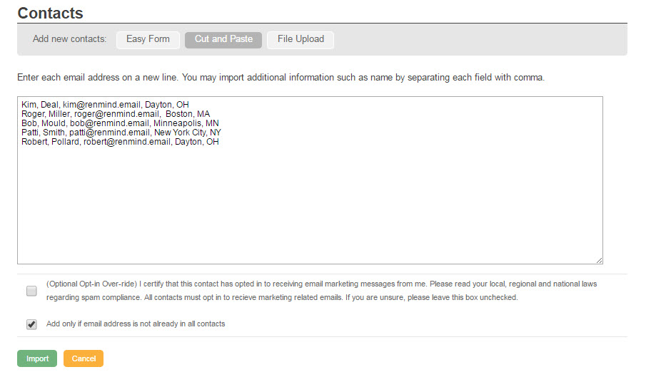 Cut and Paste to Upload Contacts Into RenMind Wire