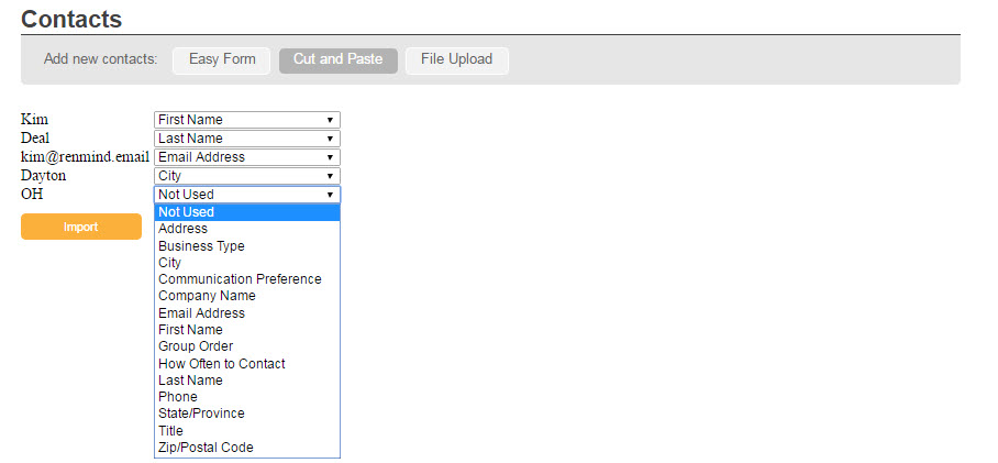 Cut and Paste to Upload Contacts Into RenMind Wire
